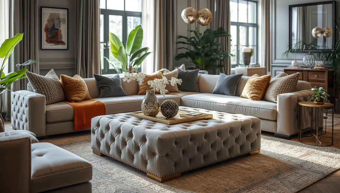 Beautiful living room with elegant ottoman coffee table
