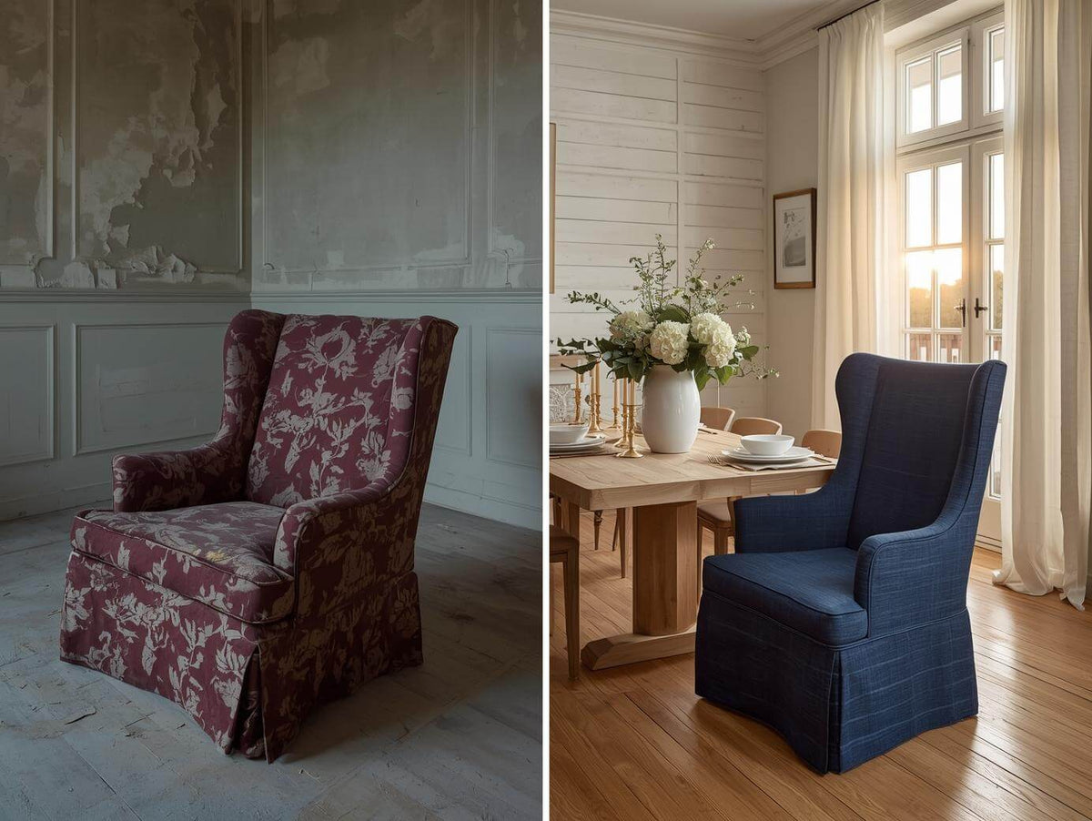 before after reupholster dining room chair diy transformation