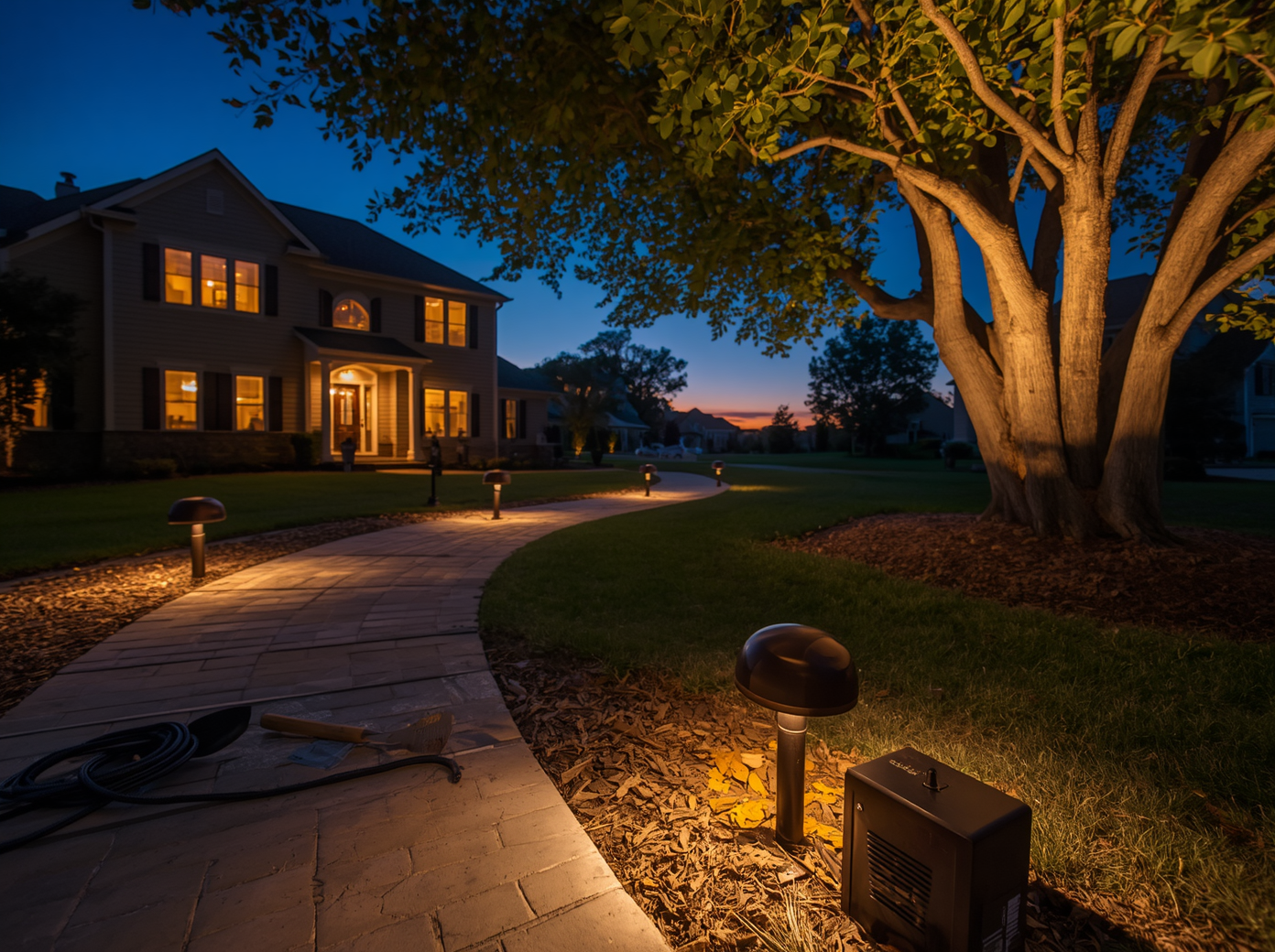 low-voltage landscape lighting hero yard twilight