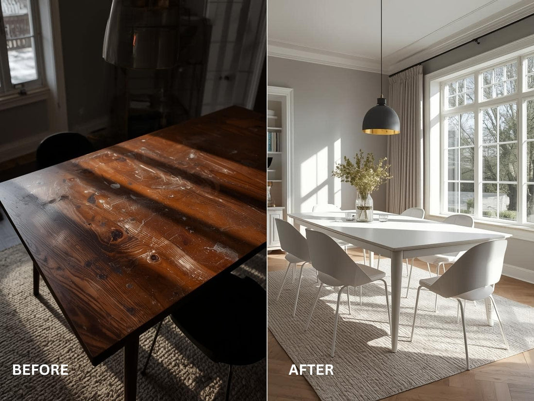 painted dining room table before after transformation hero