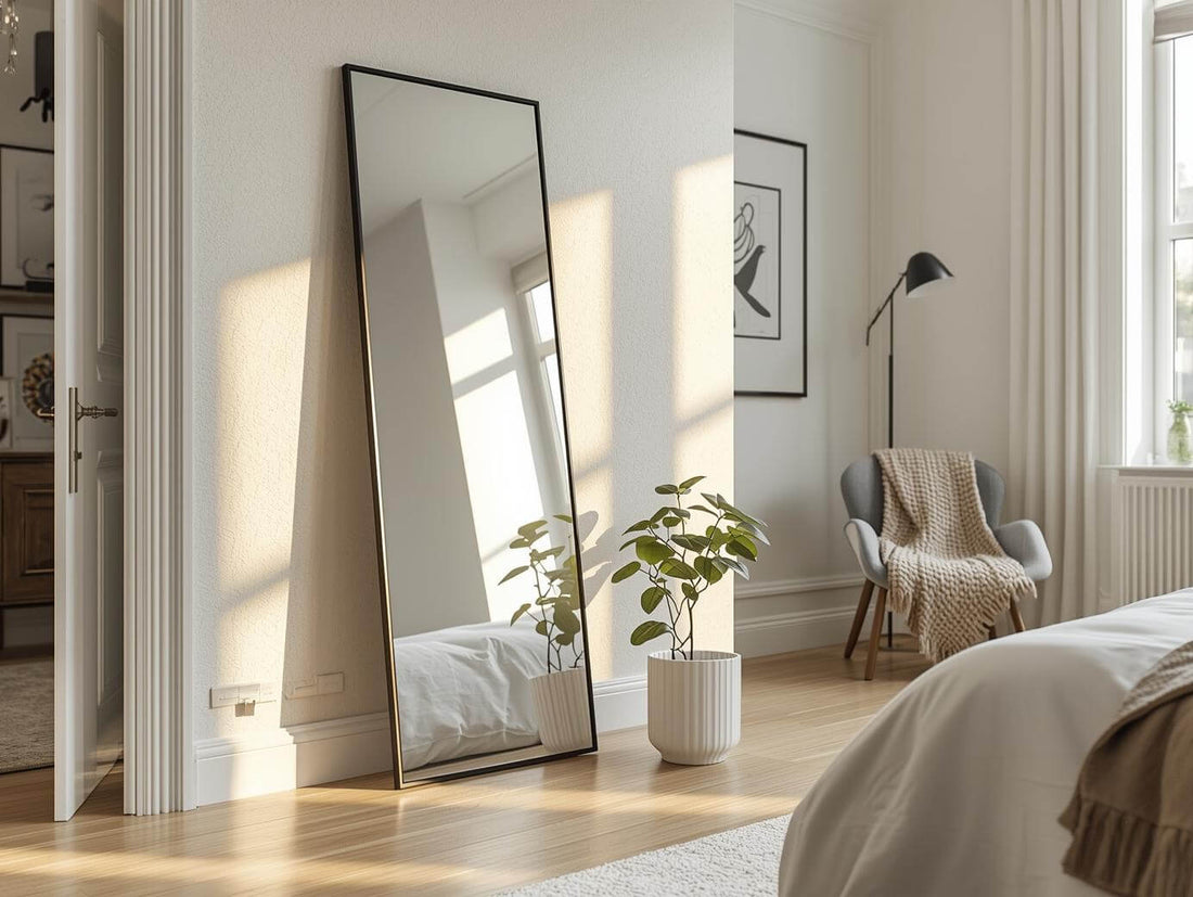 secure leaning mirror bedroom installation