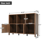 Walnut Fluted 3-Door Storage Cabinet with Open Display Shelves - Elirian