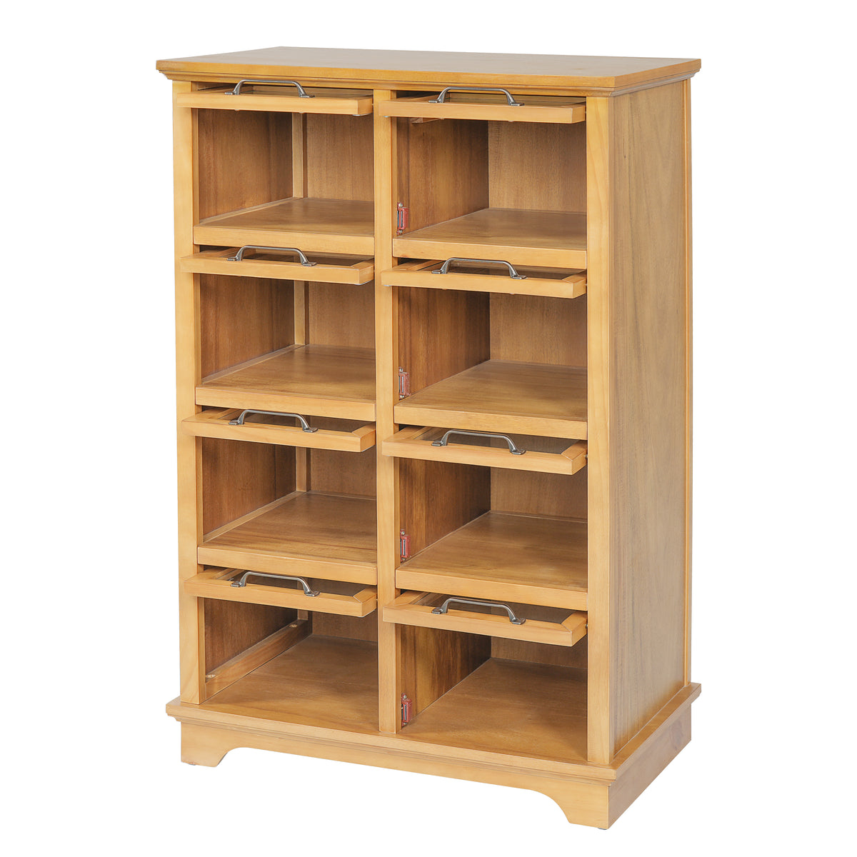 Natural Wood 8-Door Glass-Front Display Storage Cabinet - Elirian