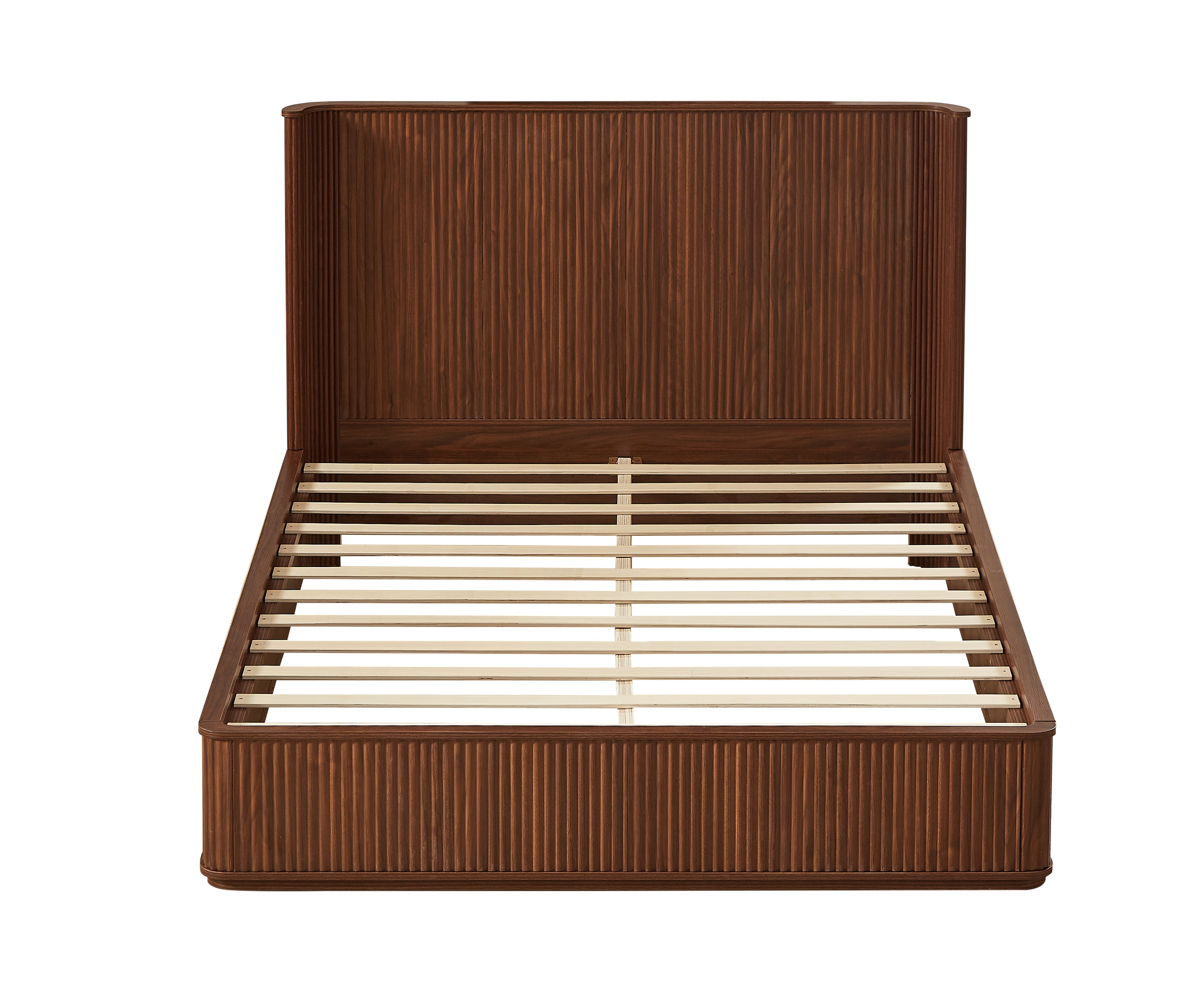 Fluted Walnut Wave Platform Bed Frame, Queen - Elirian
