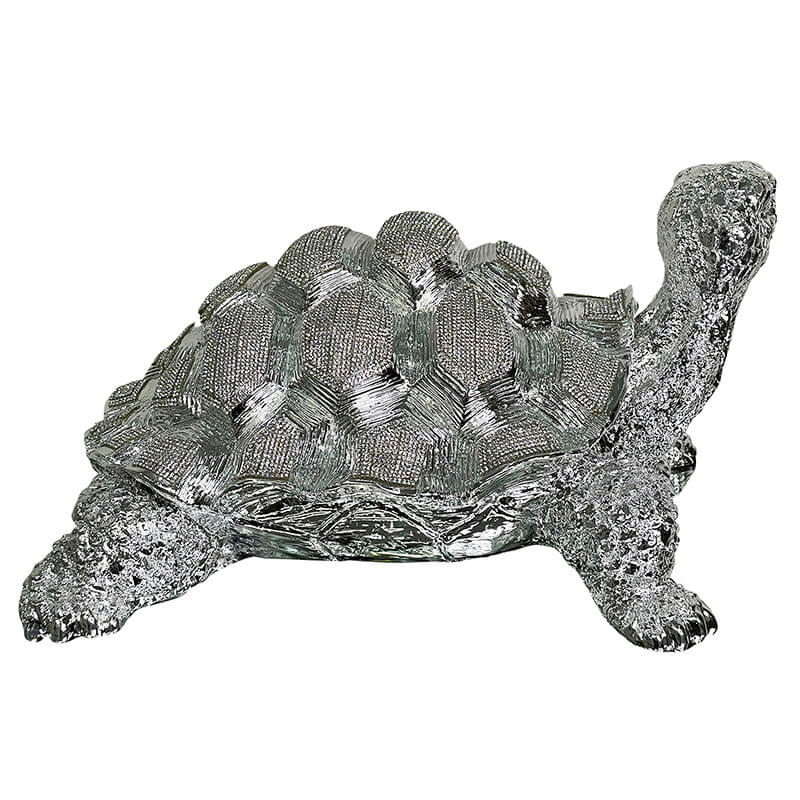 14" Chrome Plated Crystal-Set Decorative Turtle Sculpture