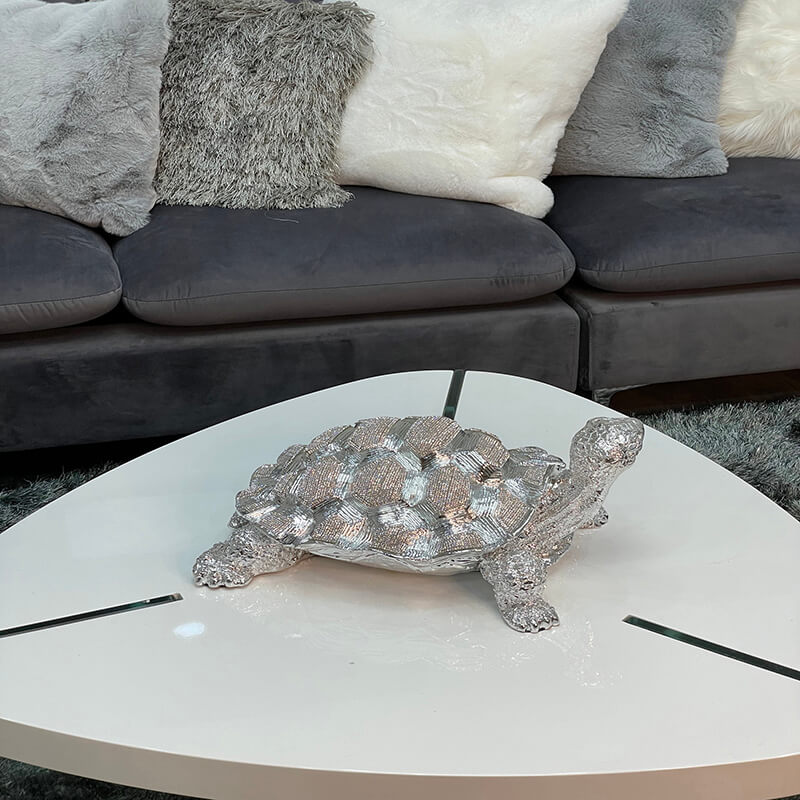 14" Chrome Plated Crystal-Set Decorative Turtle Sculpture
