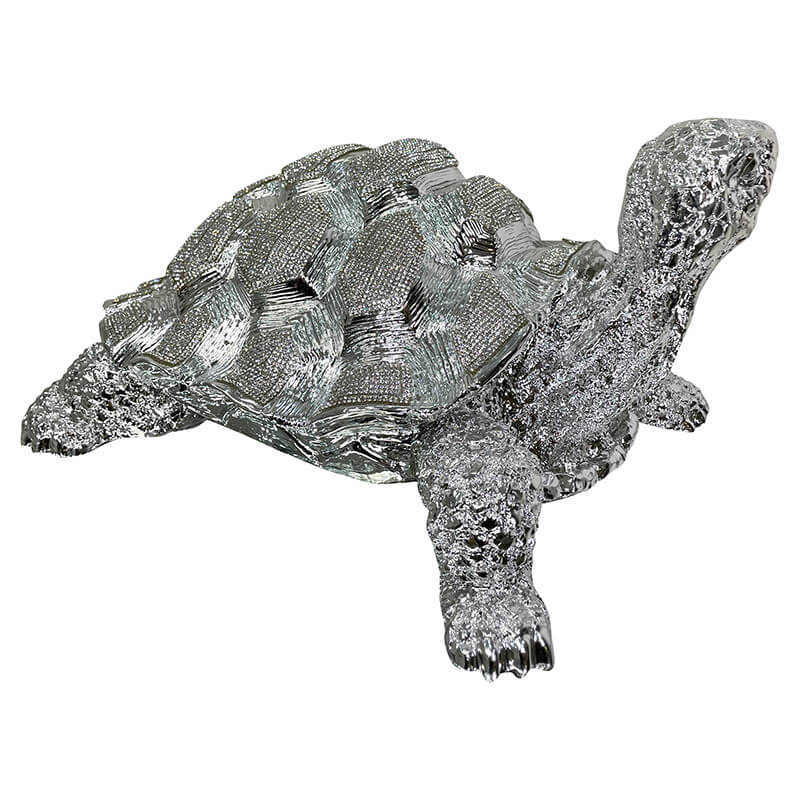 14" Chrome Plated Crystal-Set Decorative Turtle Sculpture