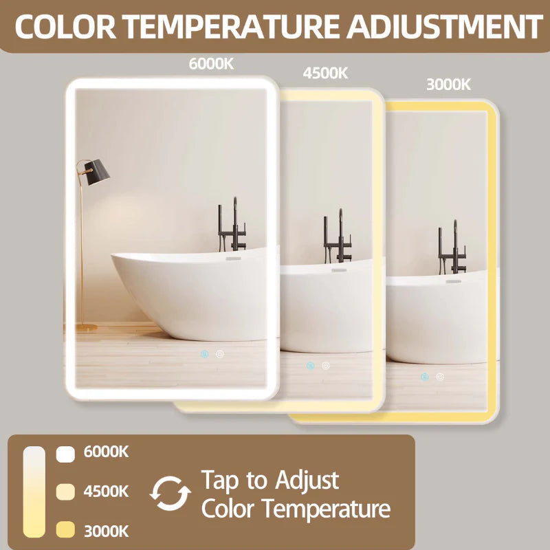 Rectangular Frameless LED Bathroom Wall Mirror with Anti-Fog Function