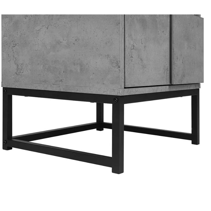 Cement Grey Geometric Nightstand with Two Drawers and Iron Frame