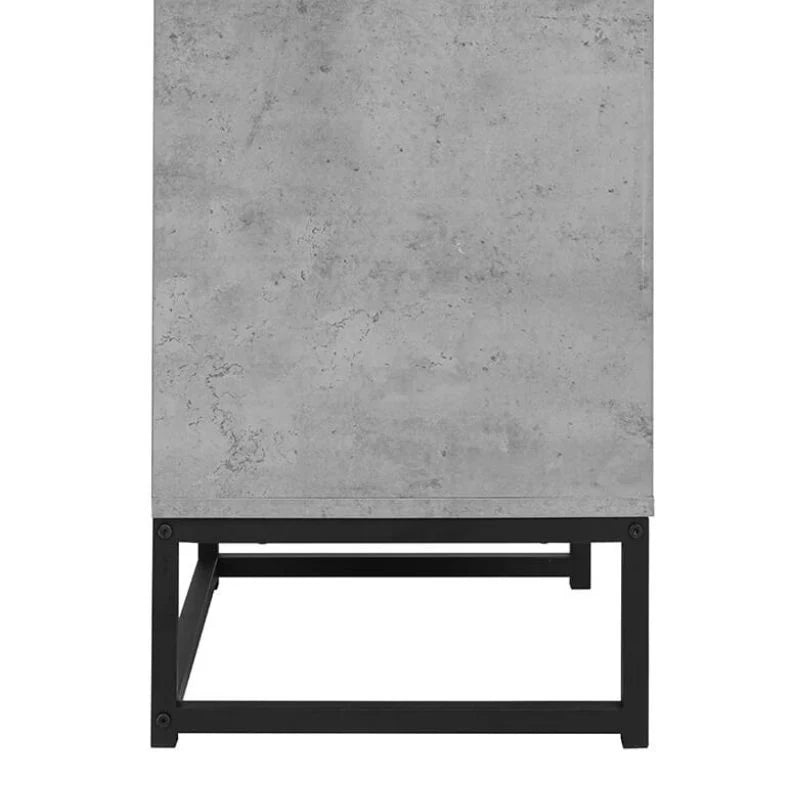 Cement Grey Geometric Nightstand with Two Drawers and Iron Frame