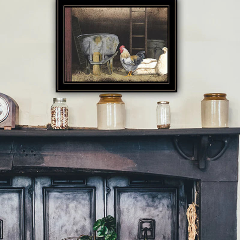 Chicken Feed Framed Wall Print by Billy Jacobs in Black Wood Frame
