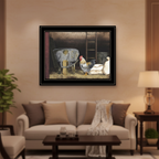 Chicken Feed Framed Wall Print by Billy Jacobs in Black Wood Frame