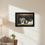 Chicken Feed Framed Wall Print by Billy Jacobs in Black Wood Frame