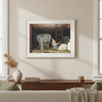 Chicken Feed Framed Wall Print by Billy Jacobs in White Wood Frame