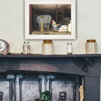 Chicken Feed Framed Wall Print by Billy Jacobs in White Wood Frame