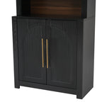 Black Arched Bookcase with Storage Cabinet and Open Display Shelves - Elirian