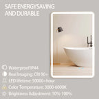 Rectangular Frameless LED Bathroom Wall Mirror with Anti-Fog Function
