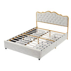 Full Size Light Grey Storage Bed Frame with Rounded Headboard and 4 Drawers