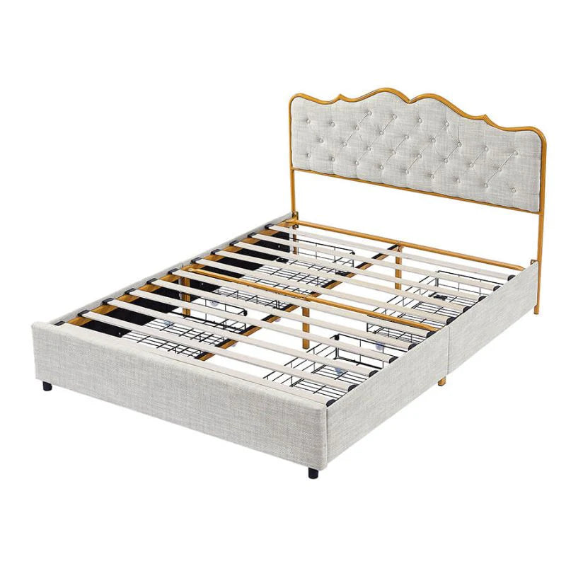 Full Size Light Grey Storage Bed Frame with Rounded Headboard and 4 Drawers