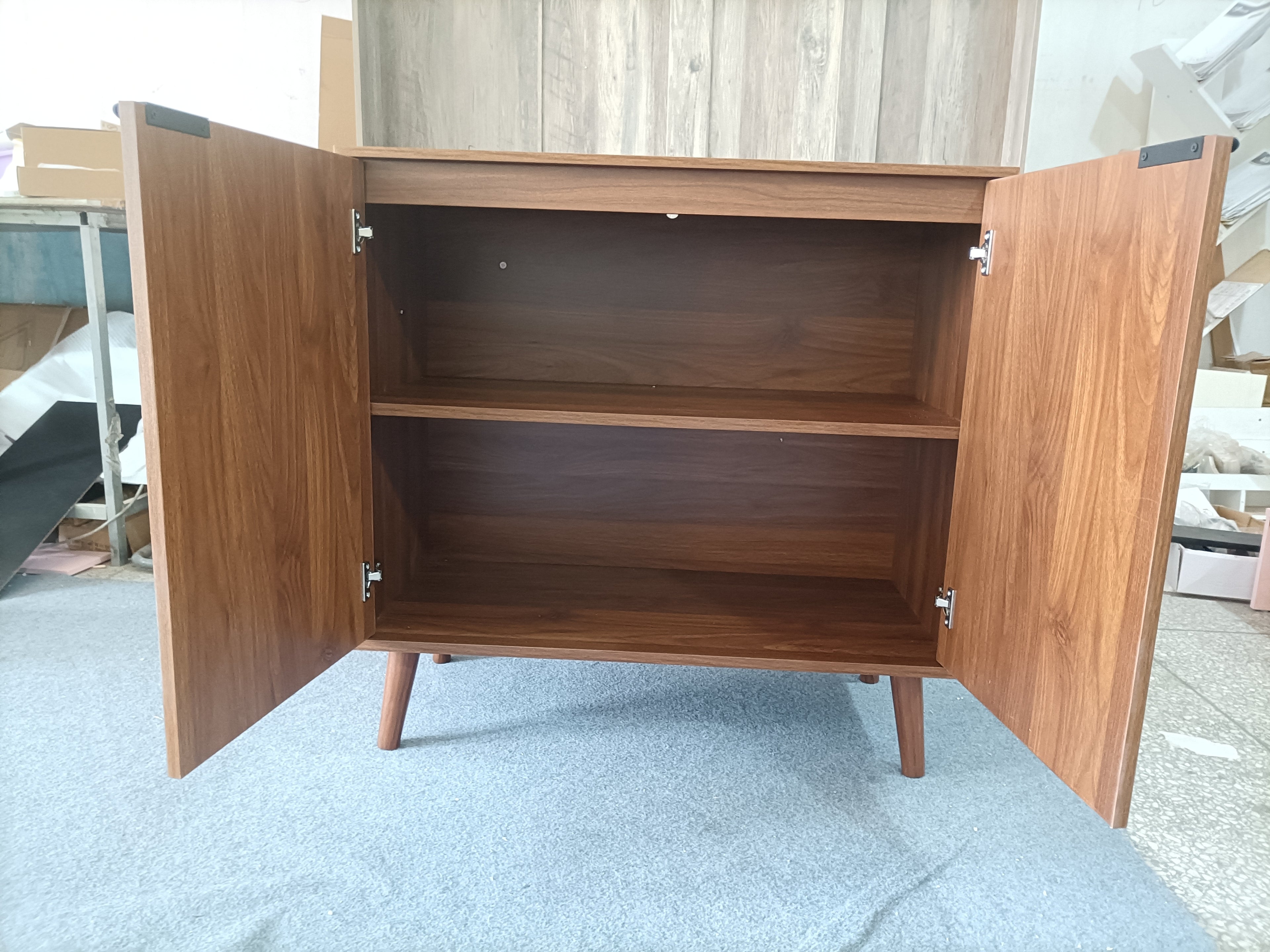 Farmhouse Walnut Sideboard Buffet Cabinet with Slatted Doors, 31.5" W - Elirian