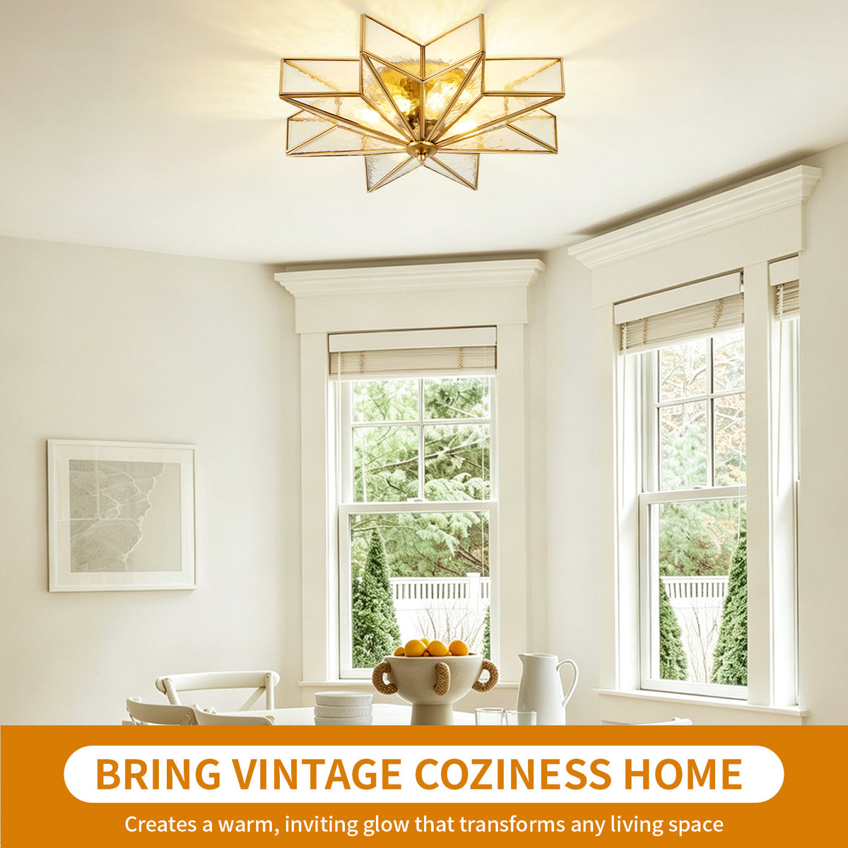 Brass Moravian Star Flush Mount Ceiling Light with Clear Glass - Elirian