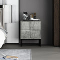 Cement Grey Geometric Nightstand with Two Drawers and Iron Frame