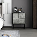 Cement Grey Geometric Nightstand with Two Drawers and Iron Frame