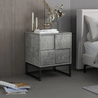 Cement Grey Geometric Nightstand with Two Drawers and Iron Frame