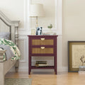 Natural Rattan Nightstand with Two Drawers and Wood Frame