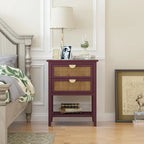 Natural Rattan Nightstand with Two Drawers and Wood Frame