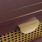 Natural Rattan Nightstand with Two Drawers and Wood Frame