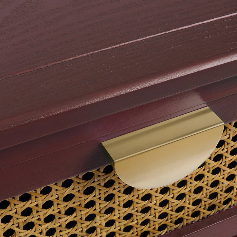 Natural Rattan Nightstand with Two Drawers and Wood Frame