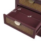 Natural Rattan Nightstand with Two Drawers and Wood Frame