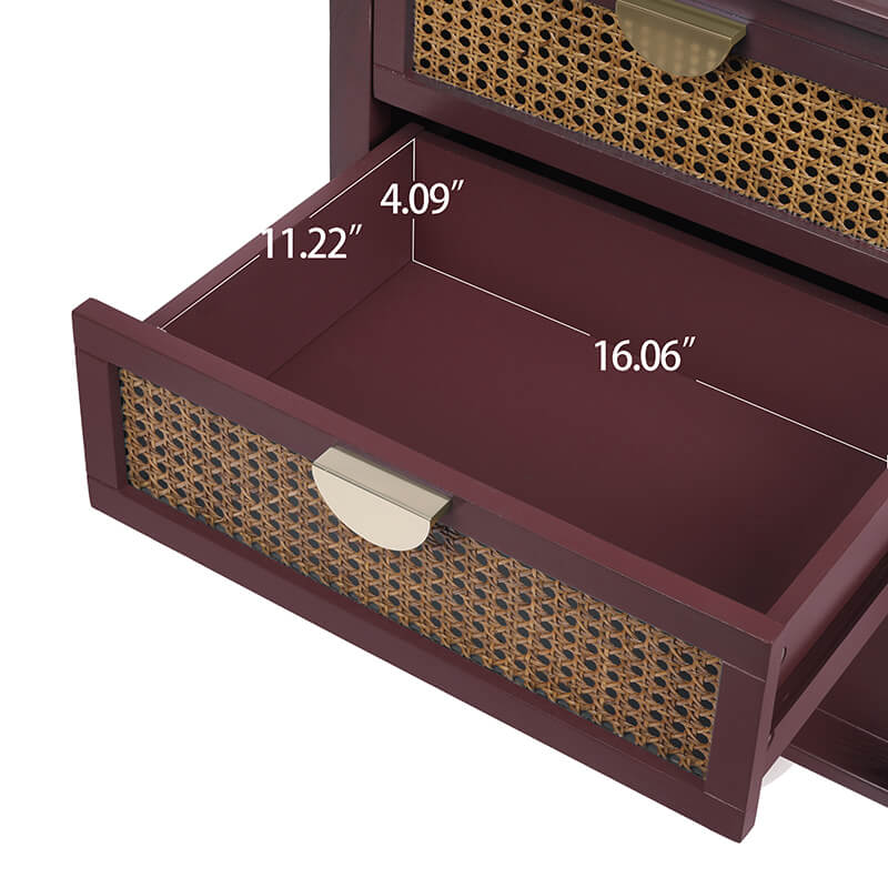 Natural Rattan Nightstand with Two Drawers and Wood Frame