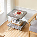 Grey Tempered Glass Nightstand with Two Open Shelves