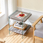 Grey Tempered Glass Nightstand with Two Open Shelves