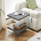 Grey Tempered Glass Nightstand with Two Open Shelves