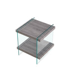 Grey Tempered Glass Nightstand with Two Open Shelves