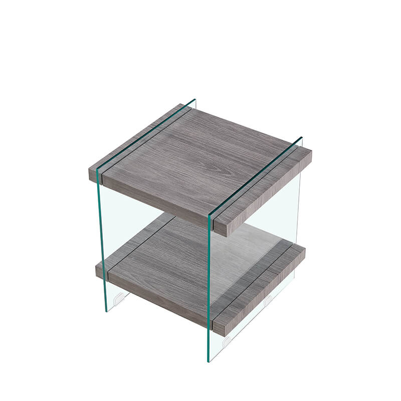 Grey Tempered Glass Nightstand with Two Open Shelves