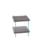 Grey Tempered Glass Nightstand with Two Open Shelves