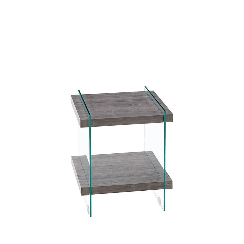 Grey Tempered Glass Nightstand with Two Open Shelves