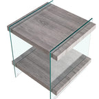 Grey Tempered Glass Nightstand with Two Open Shelves