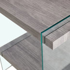 Grey Tempered Glass Nightstand with Two Open Shelves