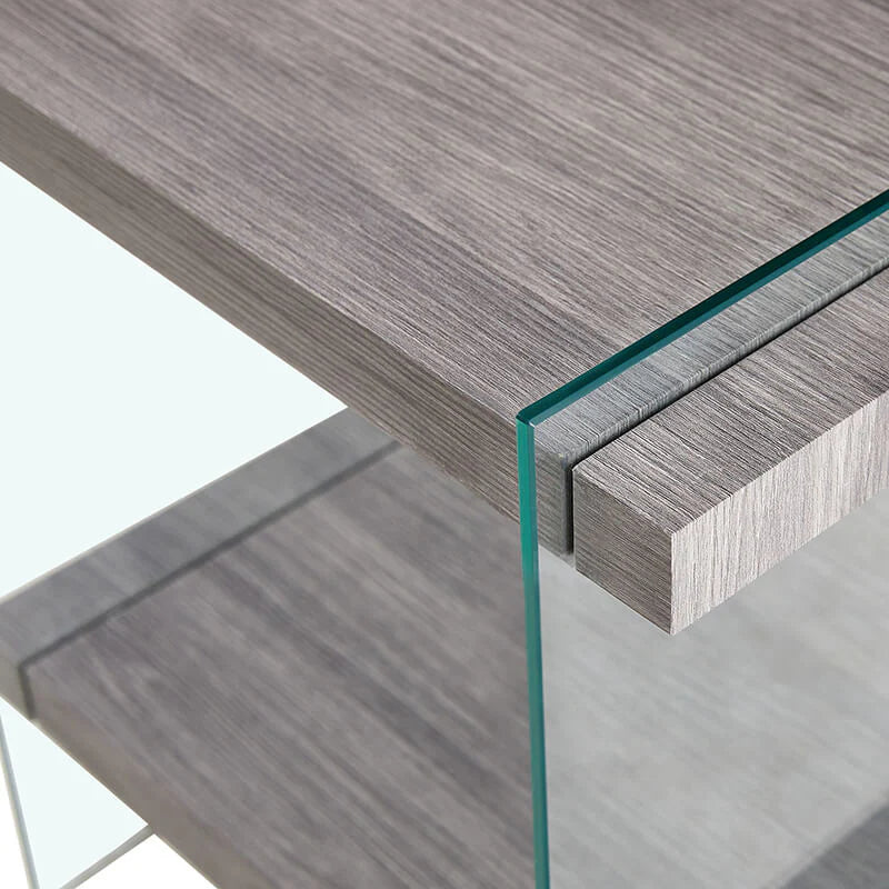 Grey Tempered Glass Nightstand with Two Open Shelves
