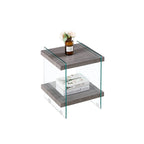 Grey Tempered Glass Nightstand with Two Open Shelves