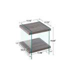 Grey Tempered Glass Nightstand with Two Open Shelves
