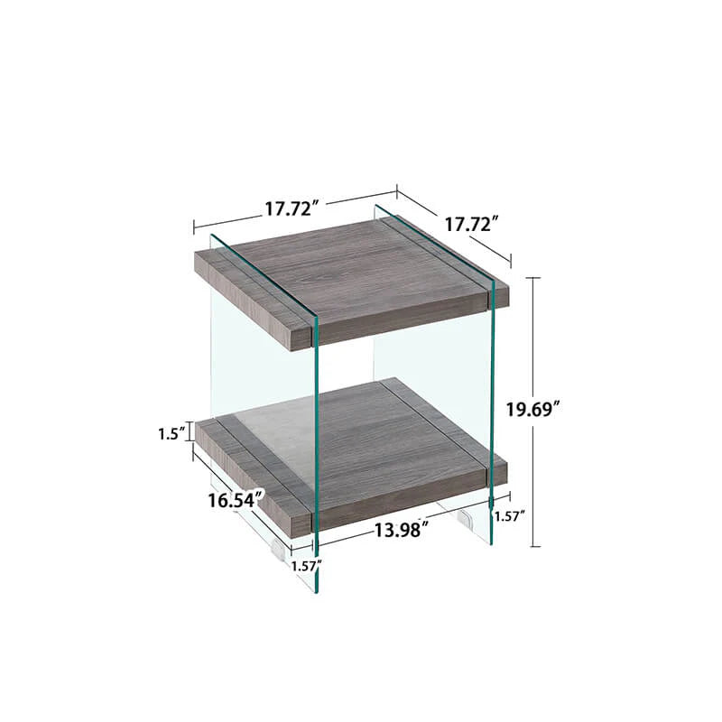Grey Tempered Glass Nightstand with Two Open Shelves