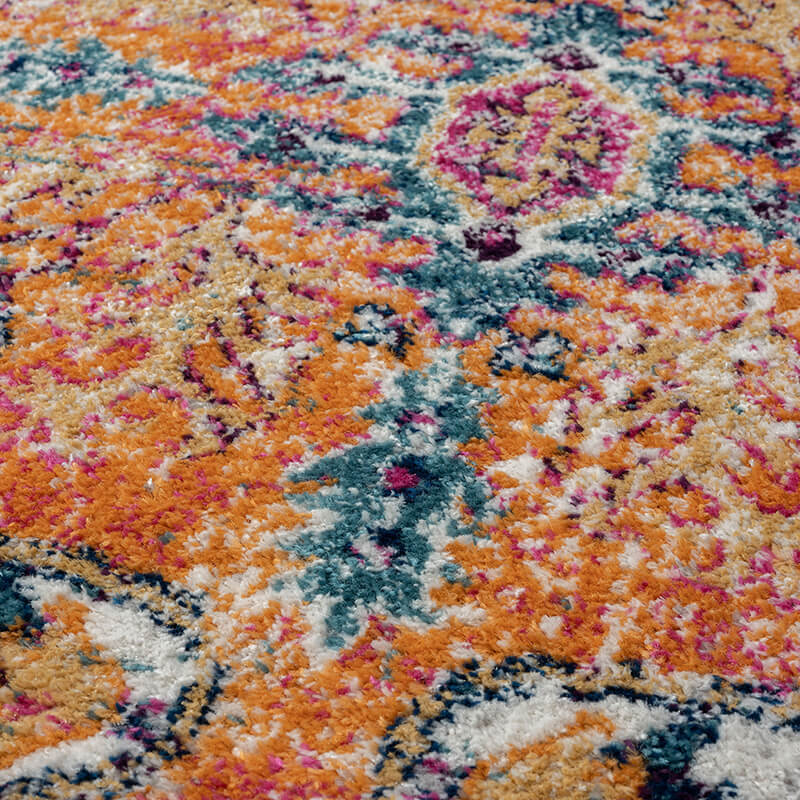 Boho Medallion Woven Polyester Area Rug in Blue and Orange