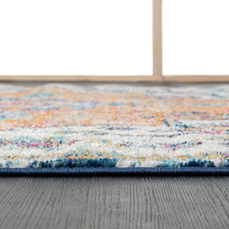 96" Boho Medallion Woven Polyester Runner Rug in Blue and Orange