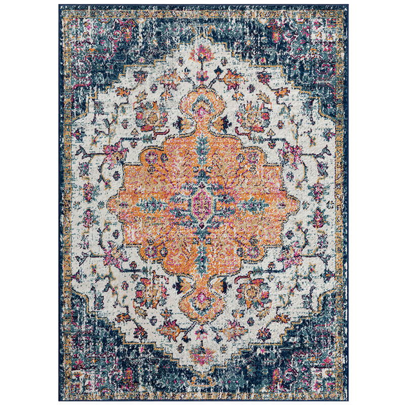 10 x 8 Boho Medallion Woven Polyester Area Rug in Blue and Orange